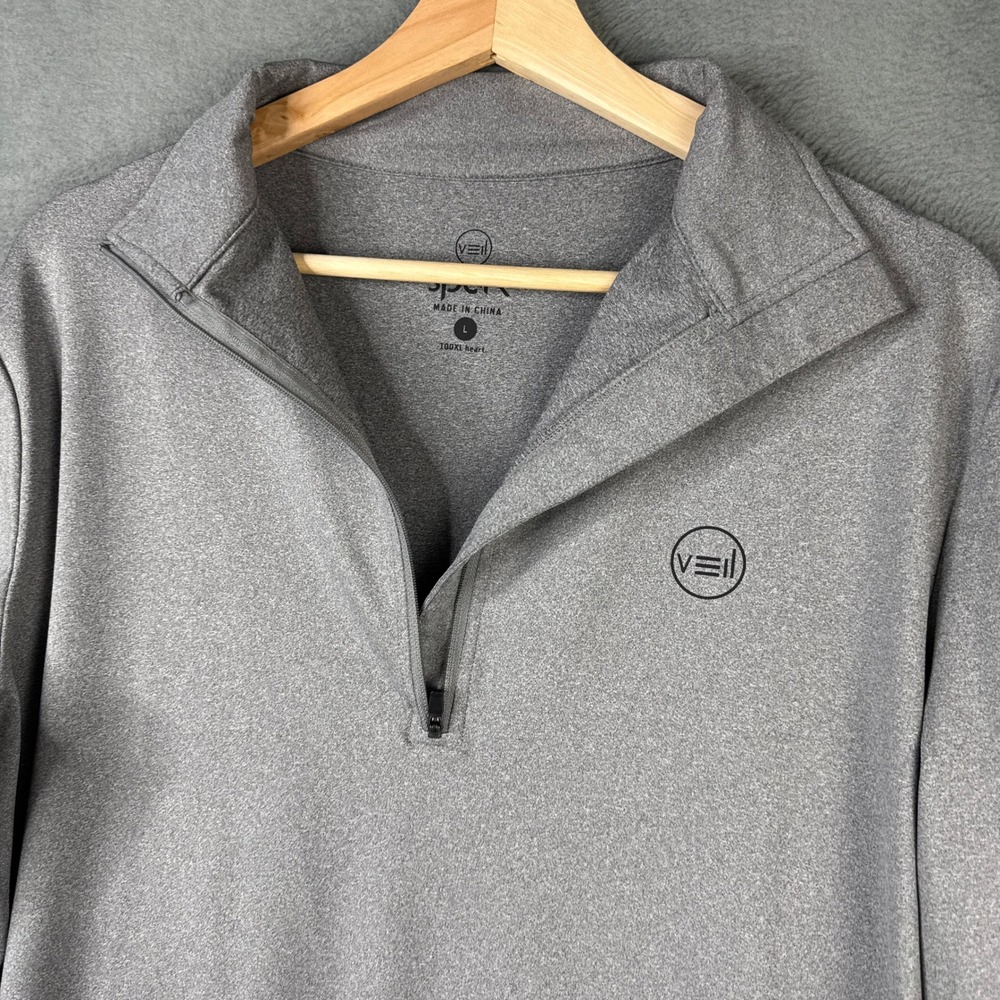 Veil Spark Gray 1/4 Zip Pullover Long Sleeve Athletic Shirt Large 100XL Heart - Picture 3 of 8
